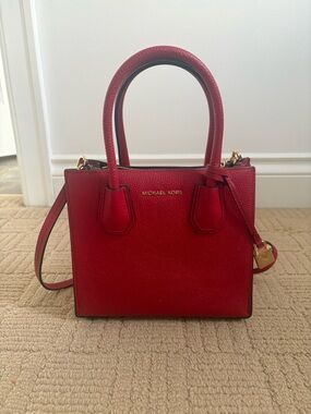 Michael Kors Red Pebbled Leather Satchel with Gold Accents